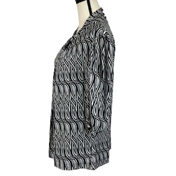 Worthington Large Top Geometric Stetch Elbow Puff Sleeves Keyhole Neck Multi - Picture 9 of 11